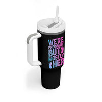 Funny First Time Parents Gift Tumbler With Handle We Are Pregnant But Mostly Her