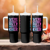 Funny First Time Parents Gift Tumbler With Handle We Are Pregnant But Mostly Her