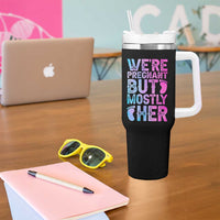 Funny First Time Parents Gift Tumbler With Handle We Are Pregnant But Mostly Her