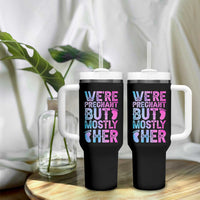 Funny First Time Parents Gift Tumbler With Handle We Are Pregnant But Mostly Her