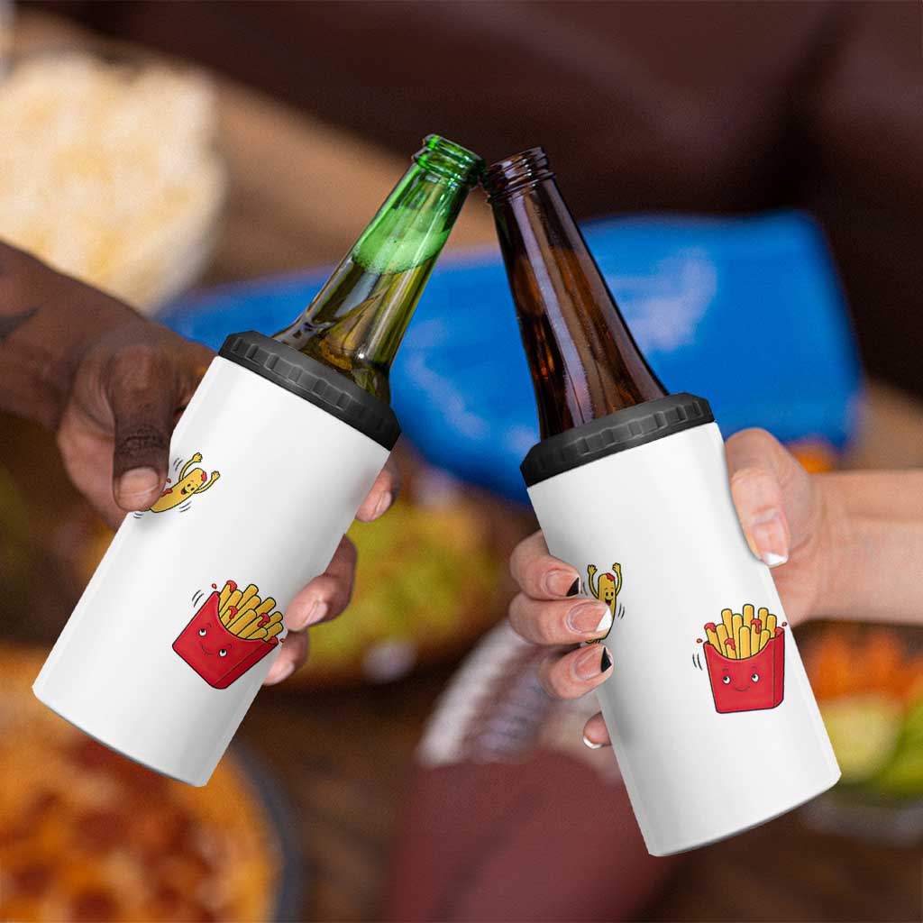 Funny French Fry Jumping Into Fries Box 4 in 1 Can Cooler Tumbler Fast Food Lover