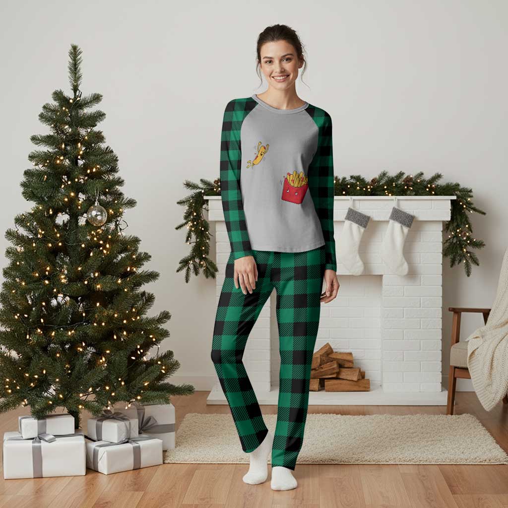 Funny French Fry Jumping Into Fries Box Plaid Pajama Set Fast Food Lover
