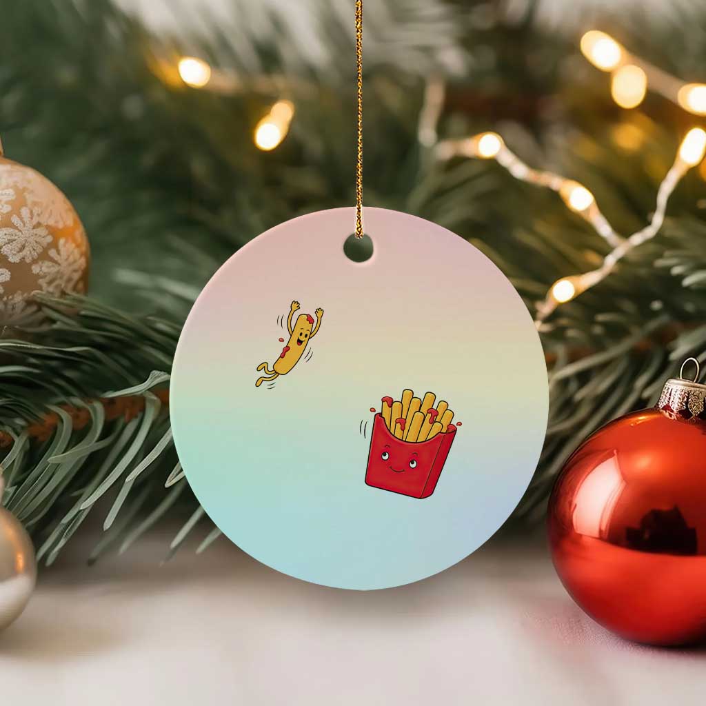 Funny French Fry Jumping Into Fries Box Ceramic Ornament Fast Food Lover