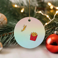 Funny French Fry Jumping Into Fries Box Ceramic Ornament Fast Food Lover