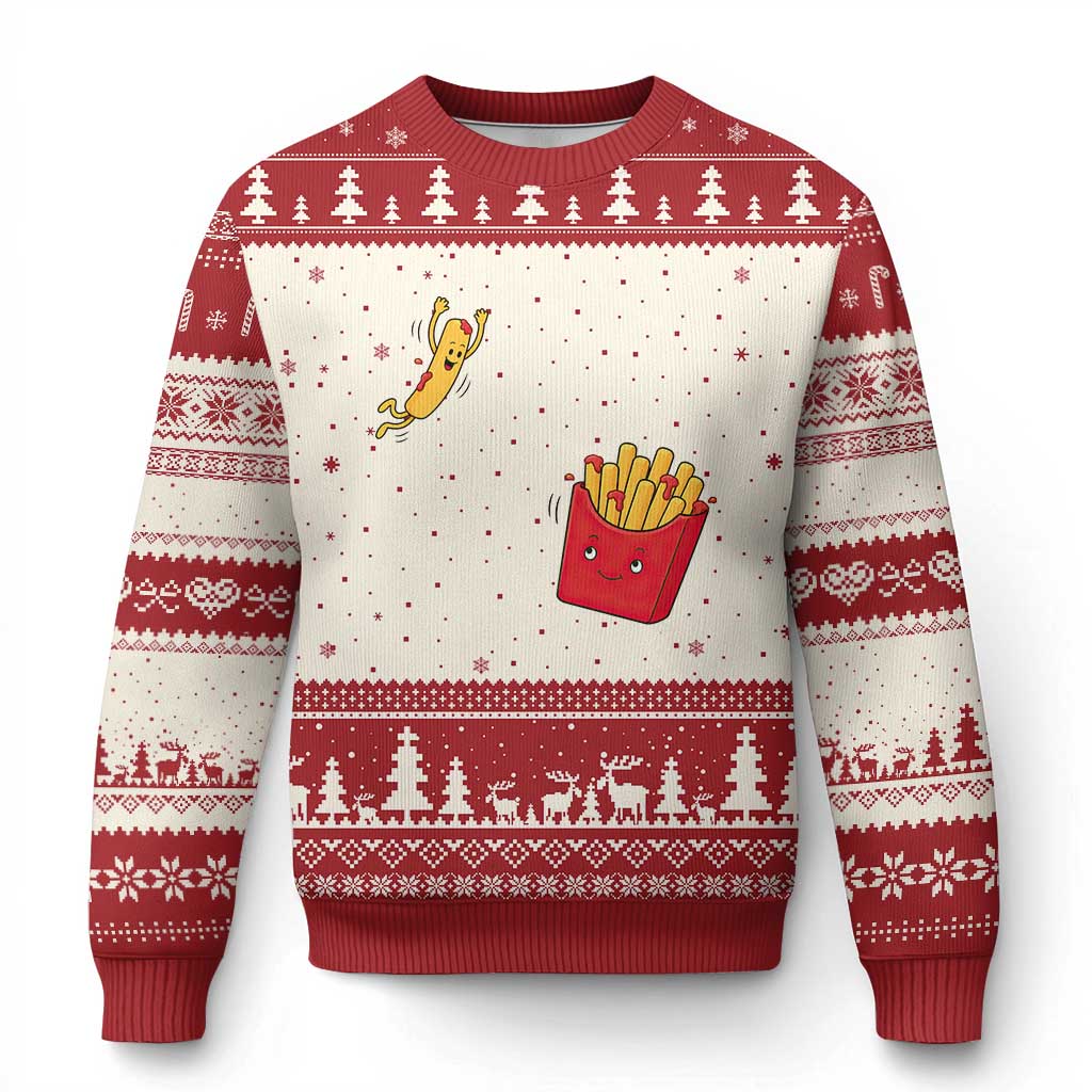 Funny French Fry Jumping Into Fries Box Ugly Christmas Sweater Fast Food Lover