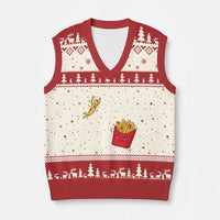 Funny French Fry Jumping Into Fries Box V-Neck Knit Sweater Vest Fast Food Lover