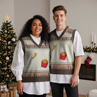 Funny French Fry Jumping Into Fries Box V-Neck Knit Sweater Vest Fast Food Lover