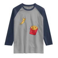 Funny French Fry Jumping Into Fries Box Raglan Shirt Fast Food Lover
