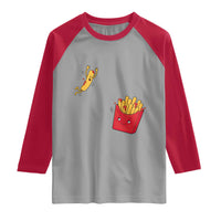 Funny French Fry Jumping Into Fries Box Raglan Shirt Fast Food Lover