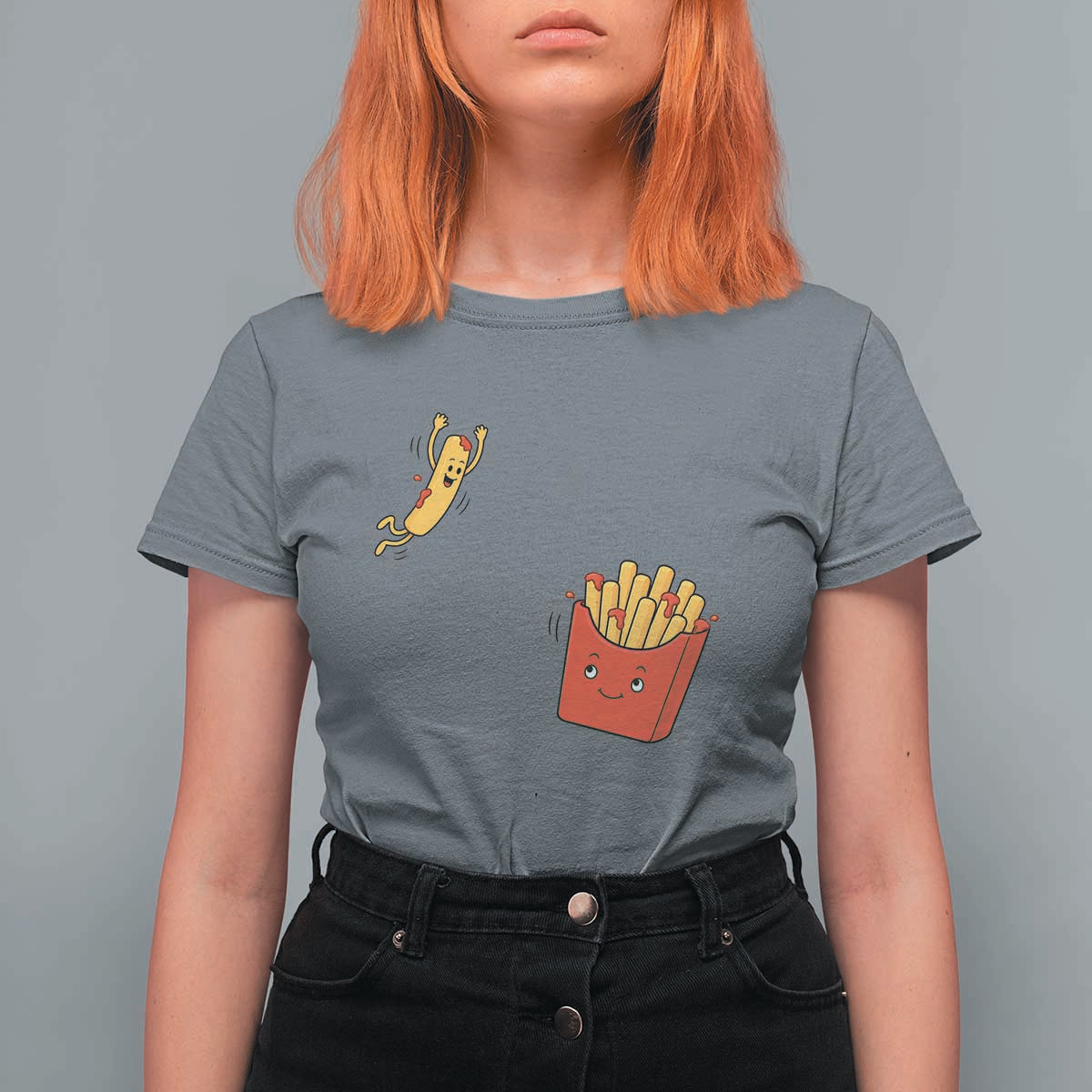 Funny French Fry Jumping Into Fries Box T Shirt For Women Fast Food Lover