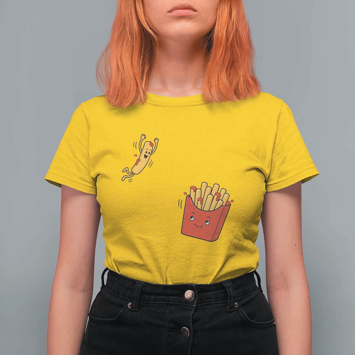 Funny French Fry Jumping Into Fries Box T Shirt For Women Fast Food Lover