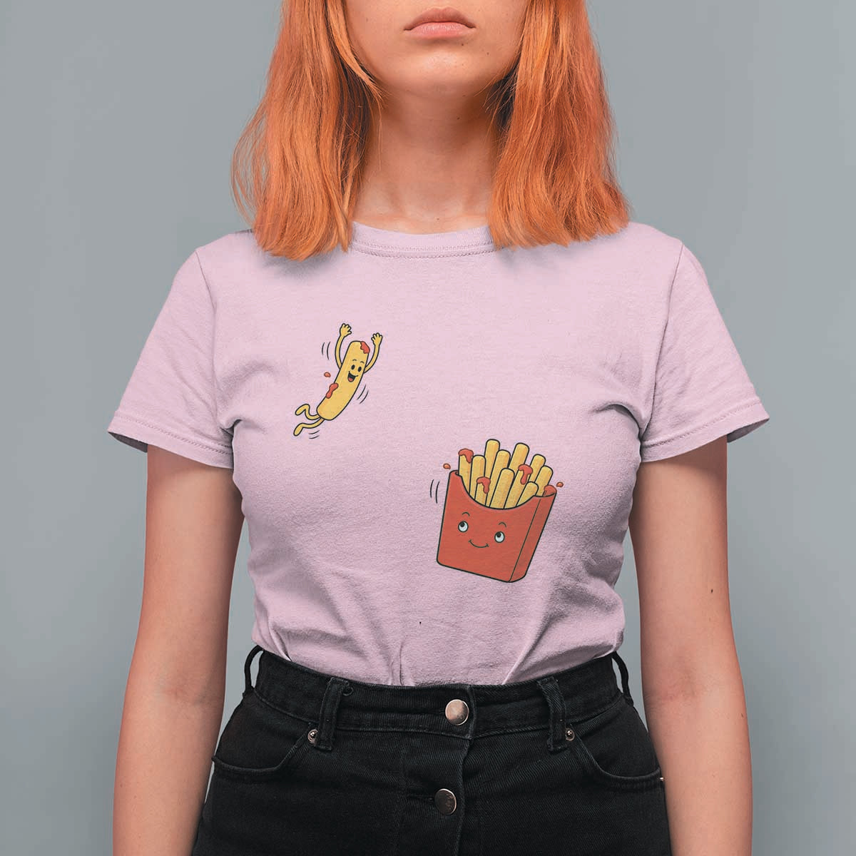 Funny French Fry Jumping Into Fries Box T Shirt For Women Fast Food Lover