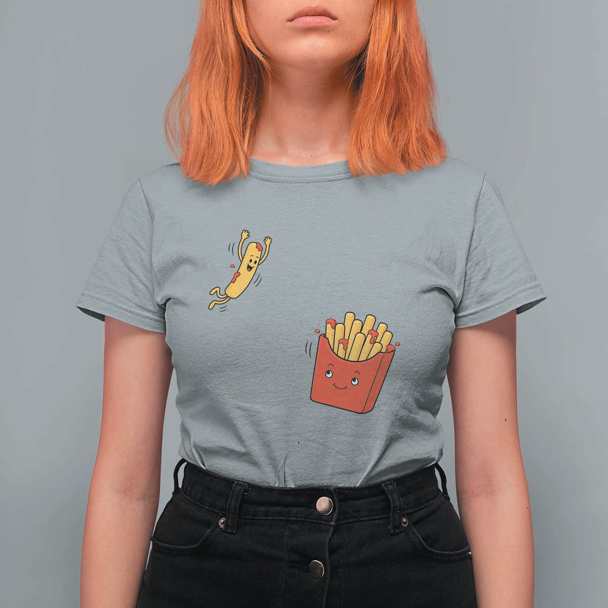 Funny French Fry Jumping Into Fries Box T Shirt For Women Fast Food Lover