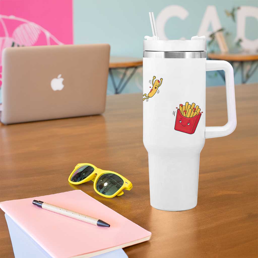 Funny French Fry Jumping Into Fries Box Tumbler With Handle Fast Food Lover