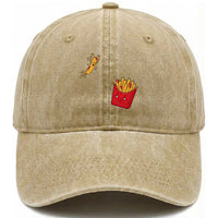 Funny French Fry Jumping Into Fries Box Washed Cotton Baseball Cap Fast Food Lover