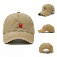 Funny French Fry Jumping Into Fries Box Washed Cotton Baseball Cap Fast Food Lover
