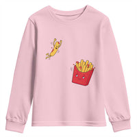 Funny French Fry Jumping Into Fries Box Youth Sweatshirt Fast Food Lover