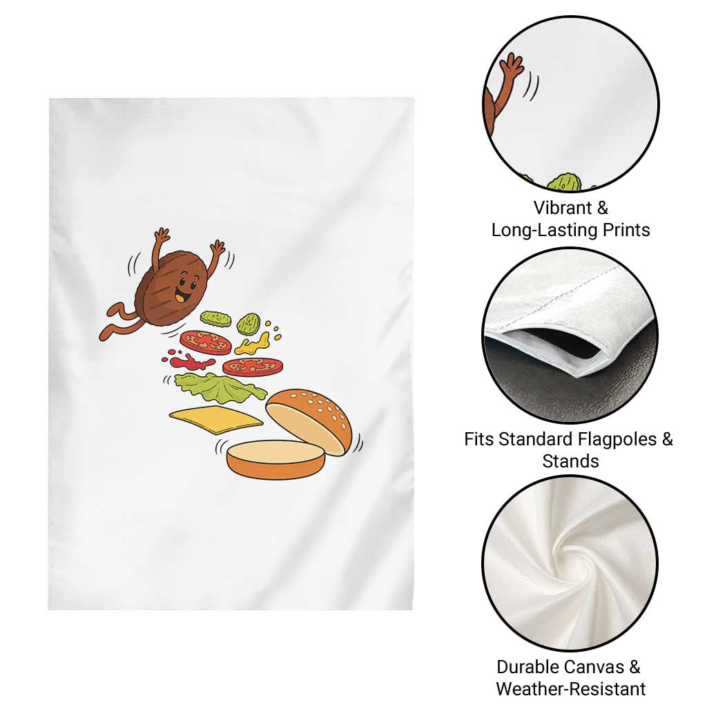 Funny Burger Ingredients Flying Into Bun Garden Flag Fast Food Lover Gift