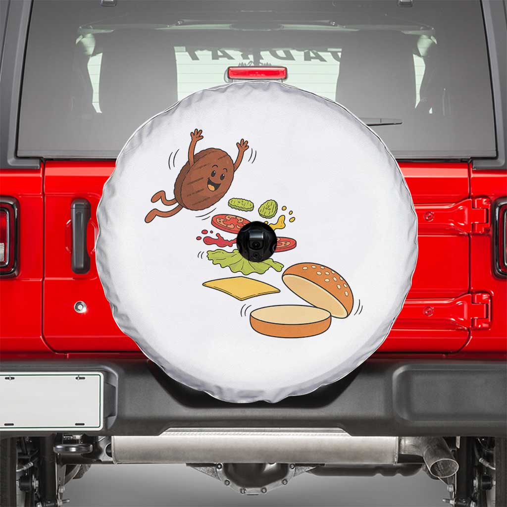 Funny Burger Ingredients Flying Into Bun Spare Tire Cover Fast Food Lover Gift