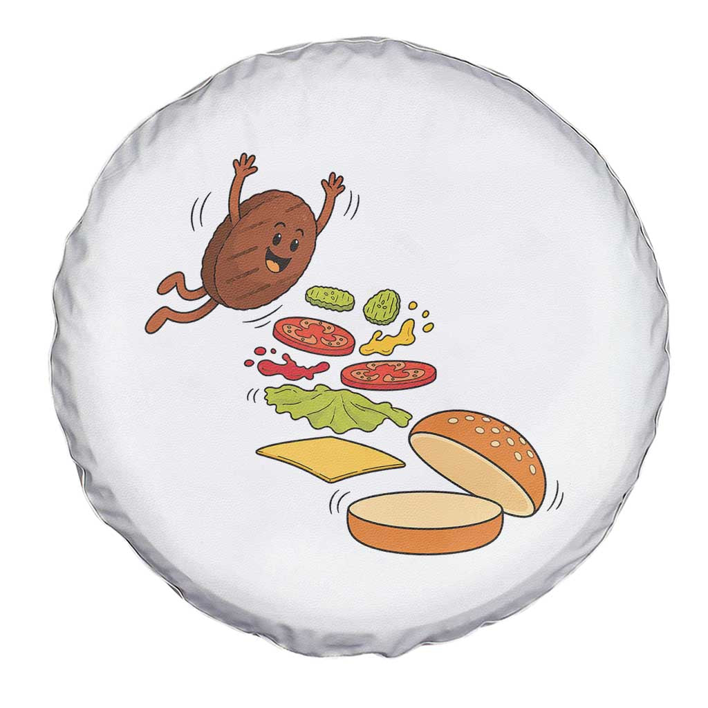 Funny Burger Ingredients Flying Into Bun Spare Tire Cover Fast Food Lover Gift
