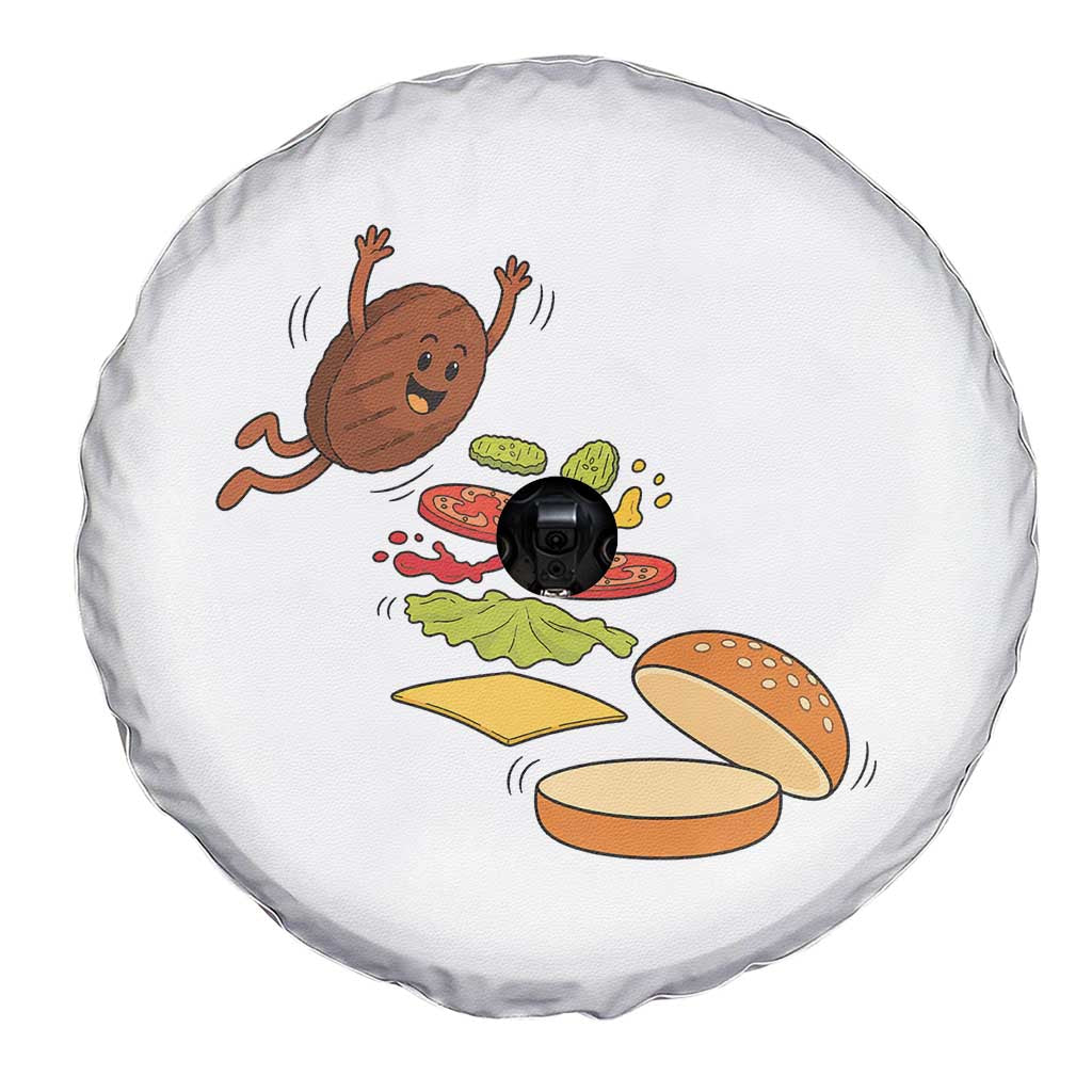 Funny Burger Ingredients Flying Into Bun Spare Tire Cover Fast Food Lover Gift