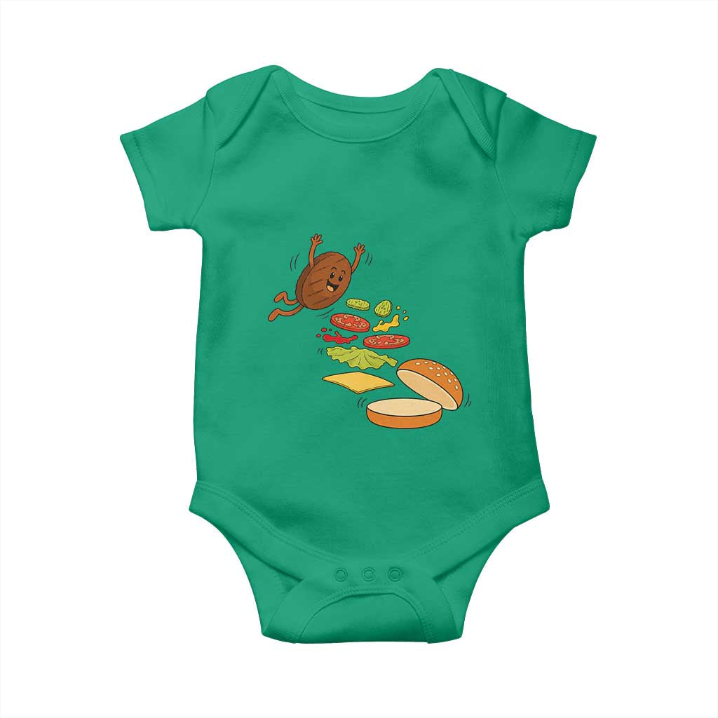 Funny Burger Ingredients Flying Into Bun Baby Onesie Fast Food Lover Gift