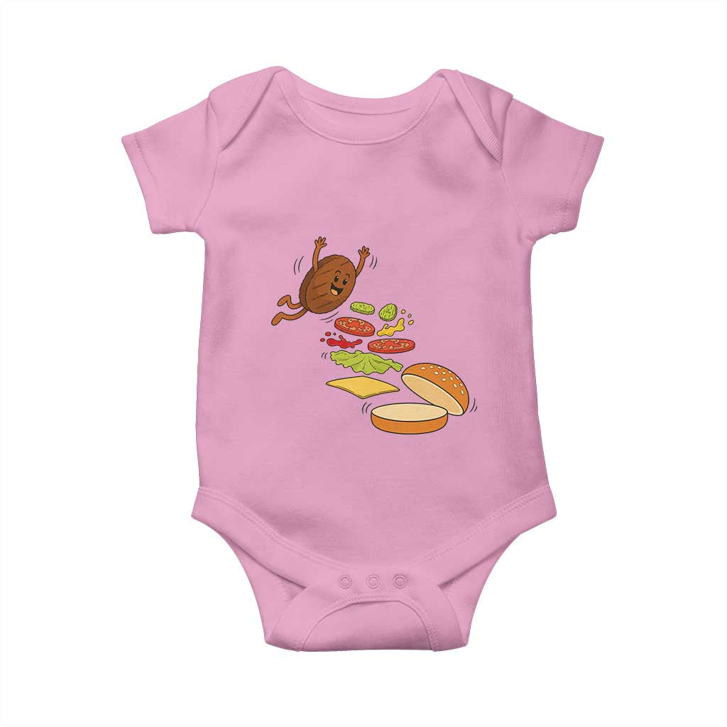 Funny Burger Ingredients Flying Into Bun Baby Onesie Fast Food Lover Gift