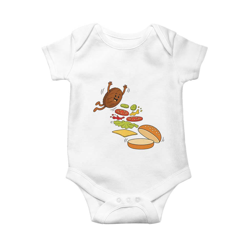 Funny Burger Ingredients Flying Into Bun Baby Onesie Fast Food Lover Gift