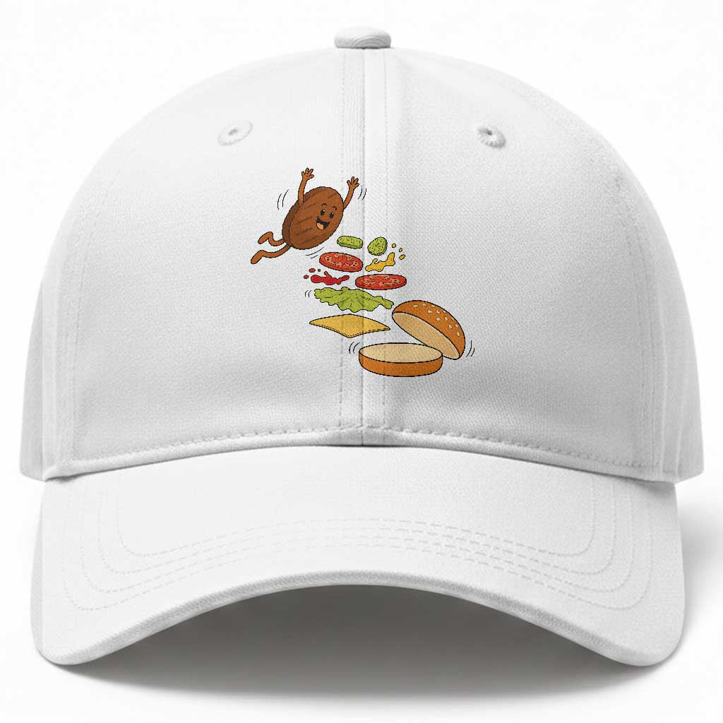Funny Burger Ingredients Flying Into Bun Baseball Cap Fast Food Lover Gift