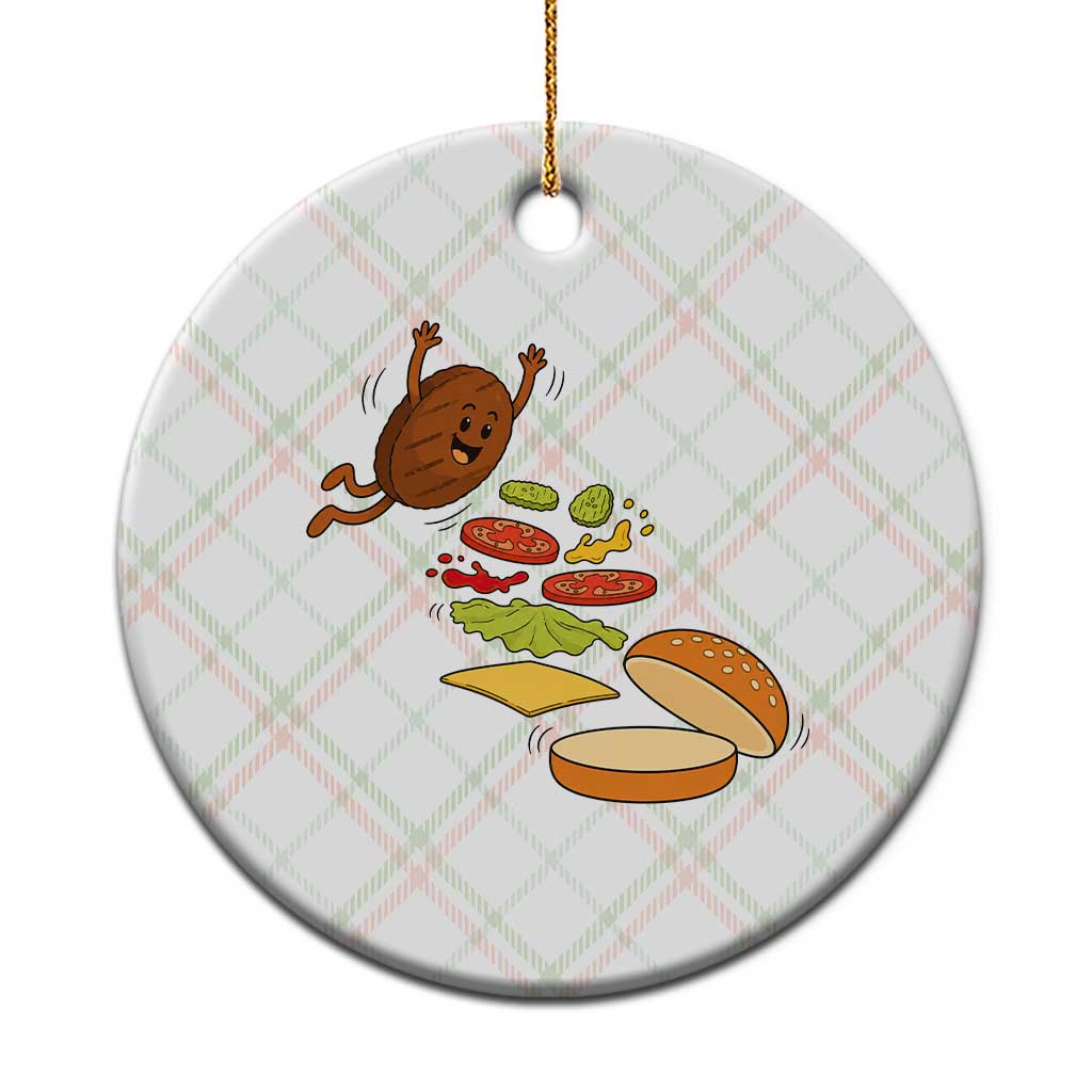 Funny Burger Ingredients Flying Into Bun Ceramic Ornament Fast Food Lover Gift