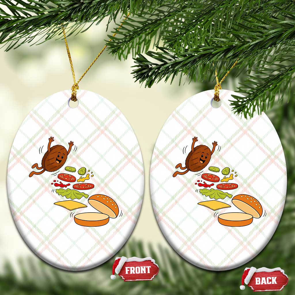 Funny Burger Ingredients Flying Into Bun Ceramic Ornament Fast Food Lover Gift