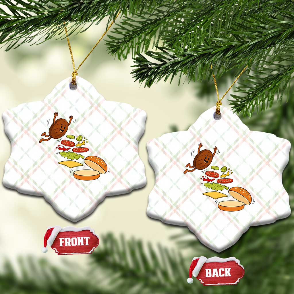 Funny Burger Ingredients Flying Into Bun Ceramic Ornament Fast Food Lover Gift