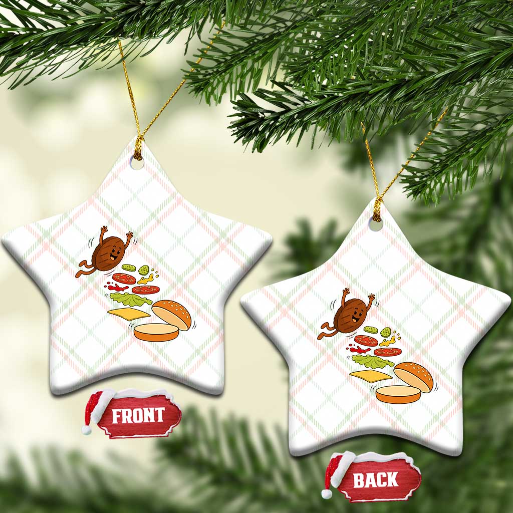 Funny Burger Ingredients Flying Into Bun Ceramic Ornament Fast Food Lover Gift