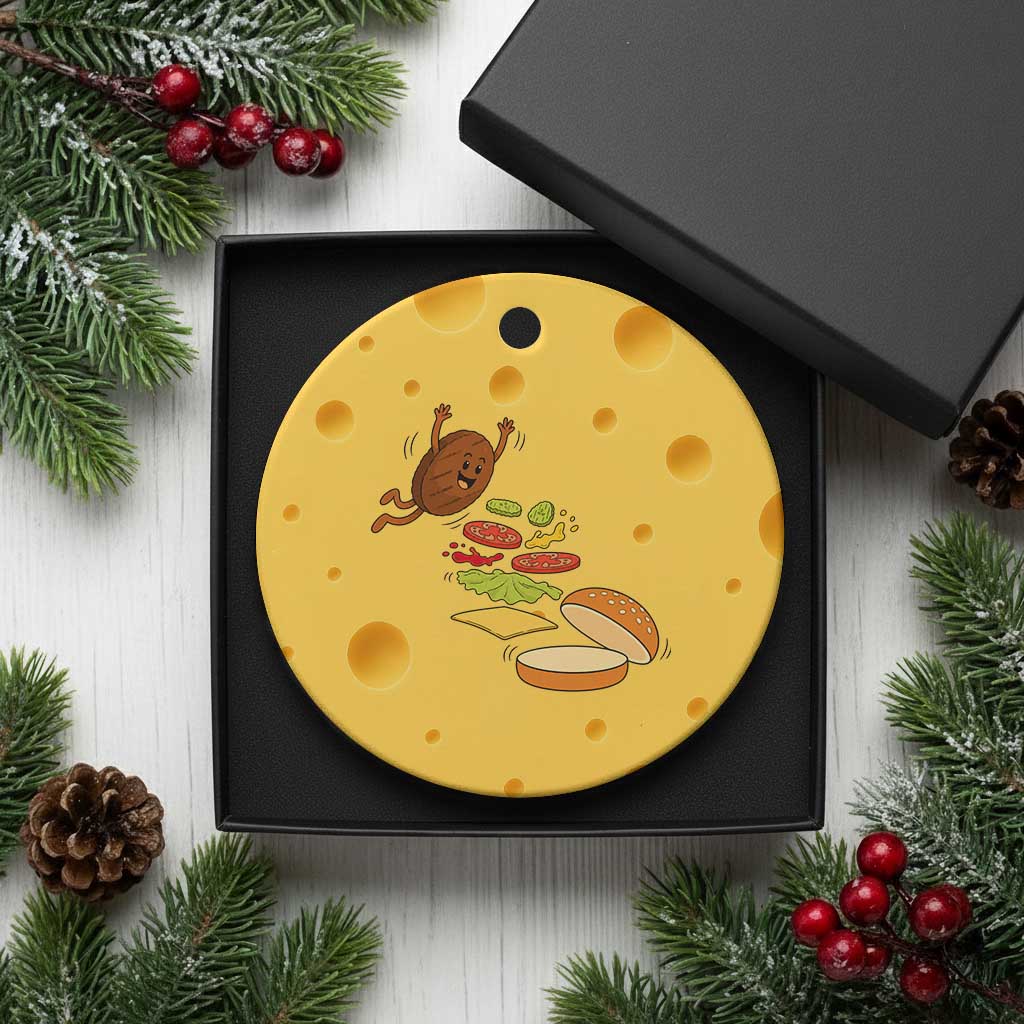 Funny Burger Ingredients Flying Into Bun Ceramic Ornament Fast Food Lover Gift