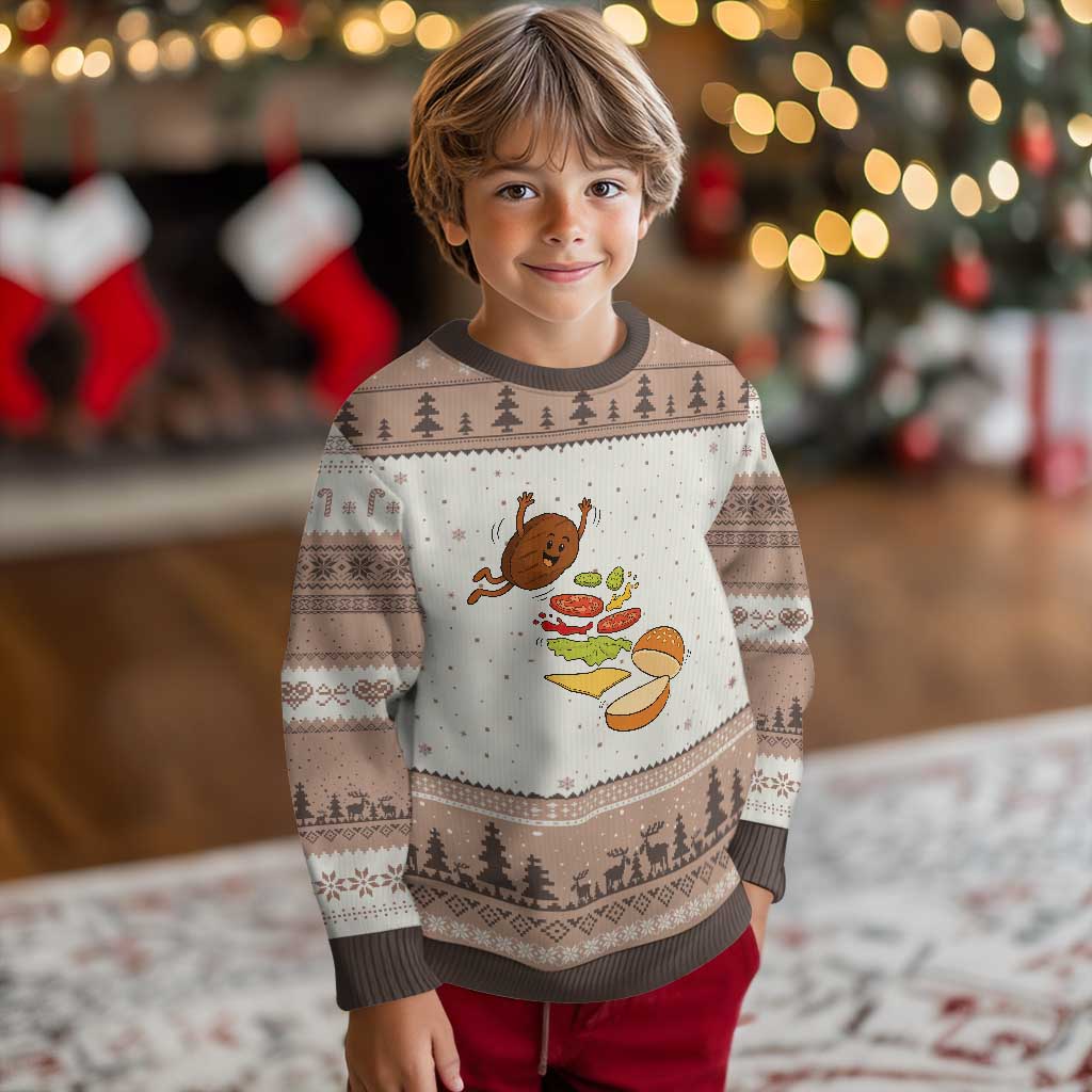 Funny Burger Ingredients Flying Into Bun Ugly Christmas Sweater Fast Food Lover Gift