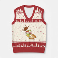 Funny Burger Ingredients Flying Into Bun V-Neck Knit Sweater Vest Fast Food Lover Gift