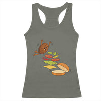 Funny Burger Ingredients Flying Into Bun Racerback Tank Top Fast Food Lover Gift