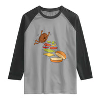 Funny Burger Ingredients Flying Into Bun Raglan Shirt Fast Food Lover Gift