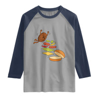 Funny Burger Ingredients Flying Into Bun Raglan Shirt Fast Food Lover Gift