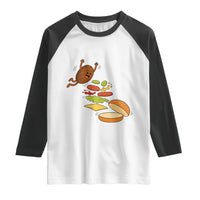 Funny Burger Ingredients Flying Into Bun Raglan Shirt Fast Food Lover Gift