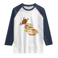 Funny Burger Ingredients Flying Into Bun Raglan Shirt Fast Food Lover Gift