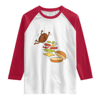 Funny Burger Ingredients Flying Into Bun Raglan Shirt Fast Food Lover Gift
