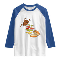 Funny Burger Ingredients Flying Into Bun Raglan Shirt Fast Food Lover Gift