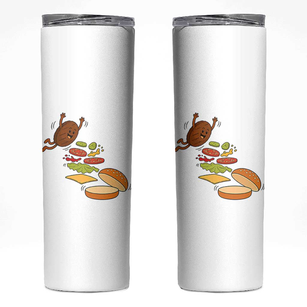 Funny Burger Ingredients Flying Into Bun Skinny Tumbler Fast Food Lover Gift
