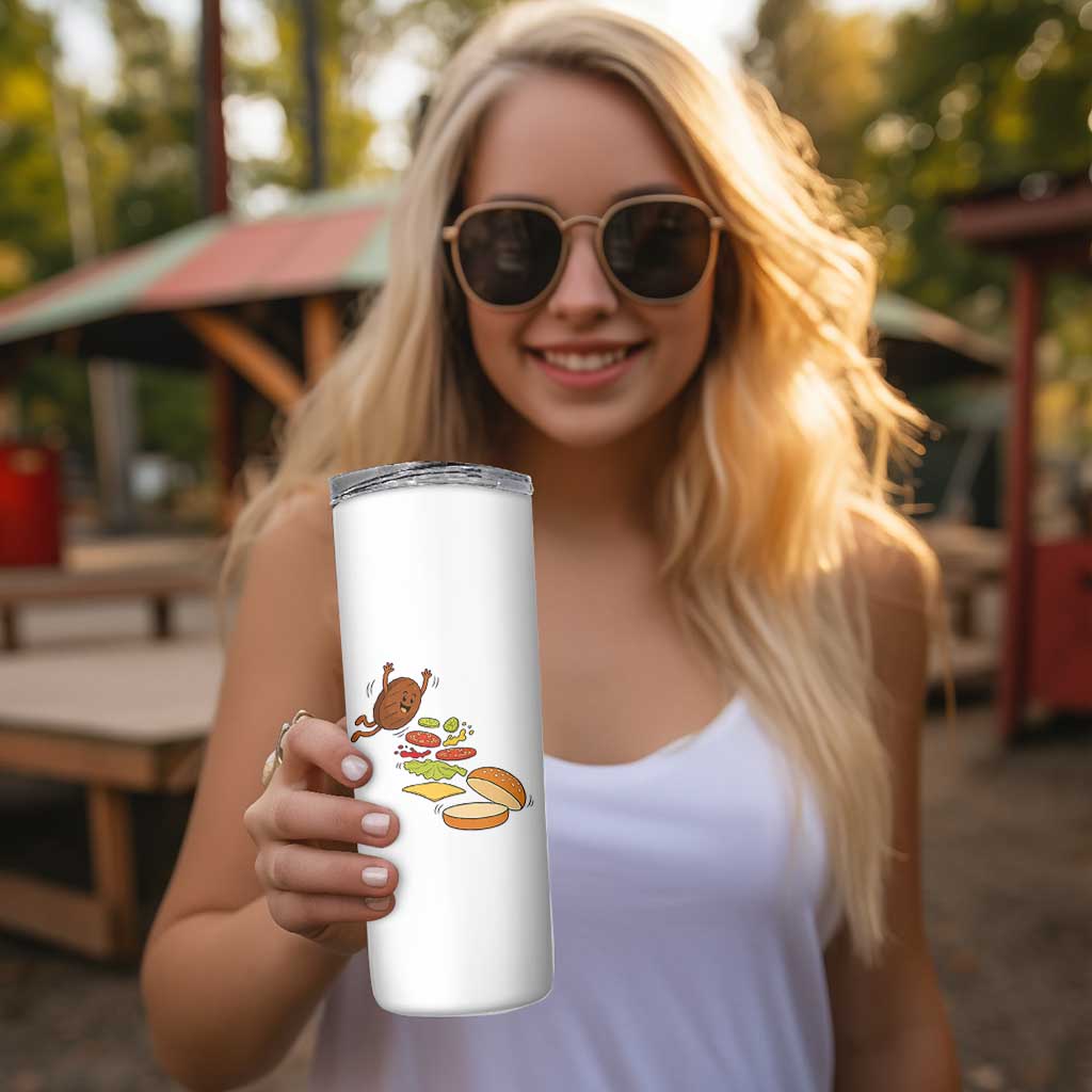 Funny Burger Ingredients Flying Into Bun Skinny Tumbler Fast Food Lover Gift