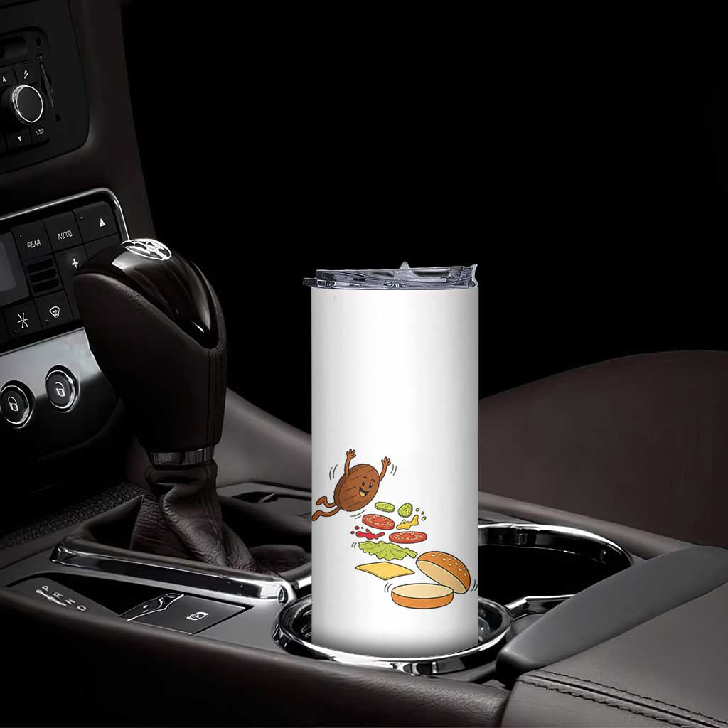 Funny Burger Ingredients Flying Into Bun Skinny Tumbler Fast Food Lover Gift