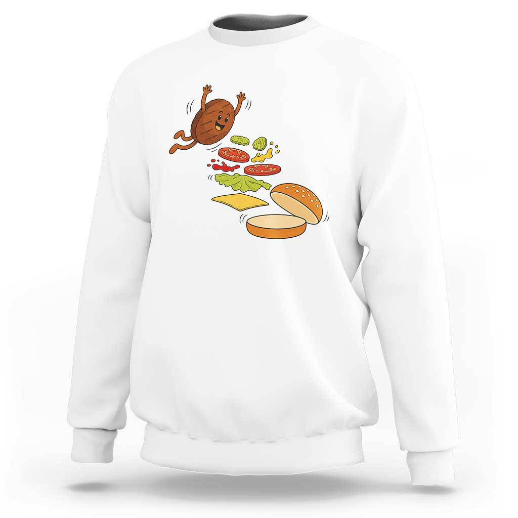 Funny Burger Ingredients Flying Into Bun Sweatshirt Fast Food Lover Gift