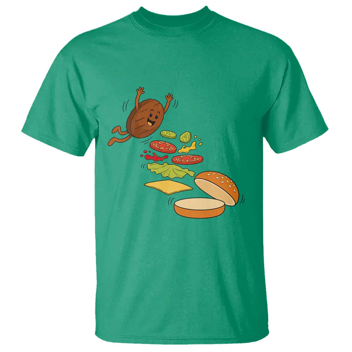 Funny Burger Ingredients Flying Into Bun T Shirt Fast Food Lover Gift