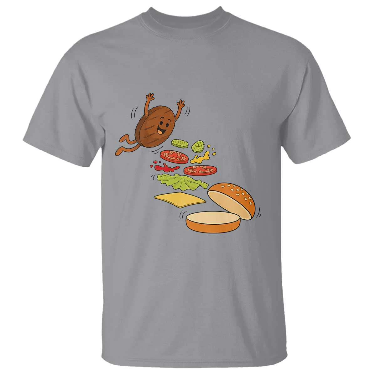 Funny Burger Ingredients Flying Into Bun T Shirt Fast Food Lover Gift