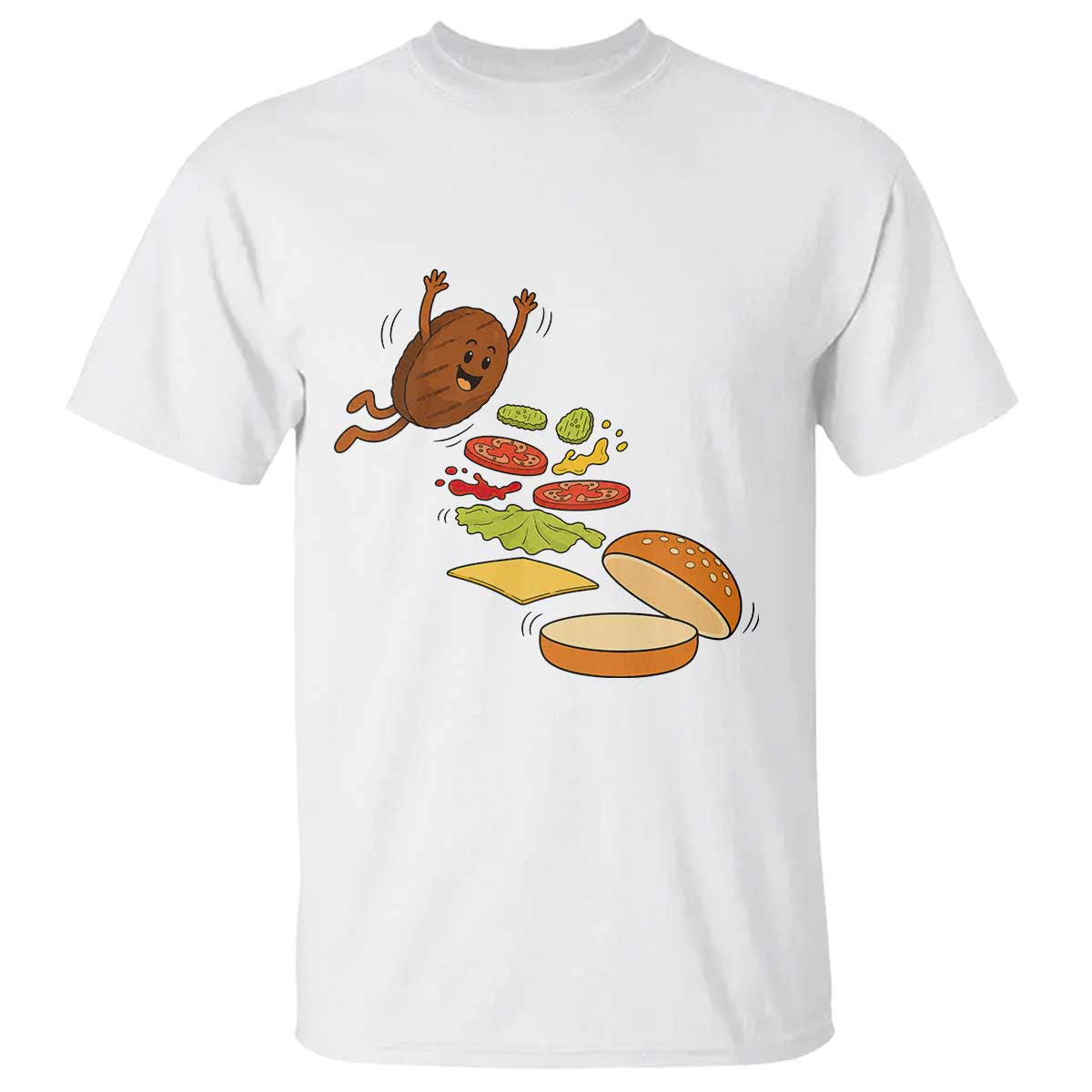 Funny Burger Ingredients Flying Into Bun T Shirt Fast Food Lover Gift